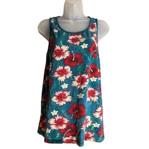 Guess Womens Tank Top Size M Red Blue Floral Design Boat Neck Sleeveless